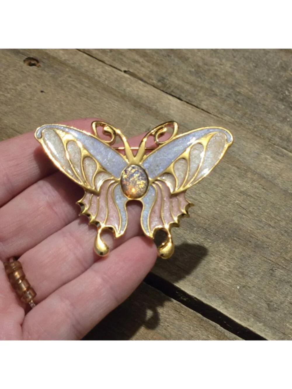 Vintage Avon butterfly Brooch Opalescent and Enamel Victorian Style Pin 1998